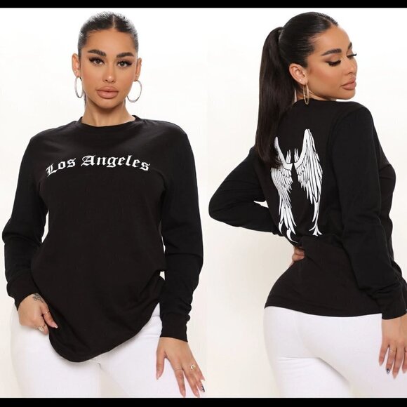 Fashion Nova True Angeleno Long Sleeve Top Black L NWT - Picture 1 of 5